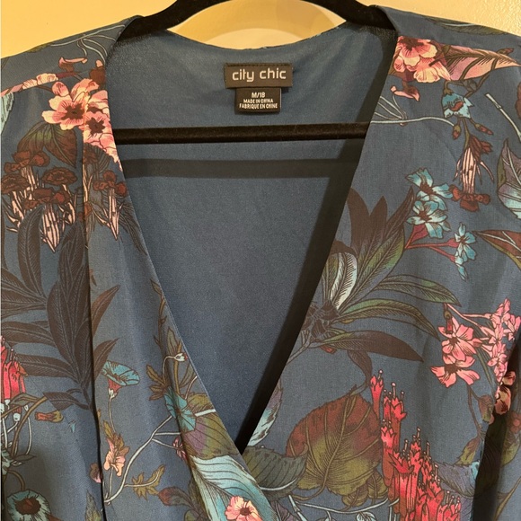 City Chic Floral Wrap Blouse - Blue and Pink - Picture 2 of 6